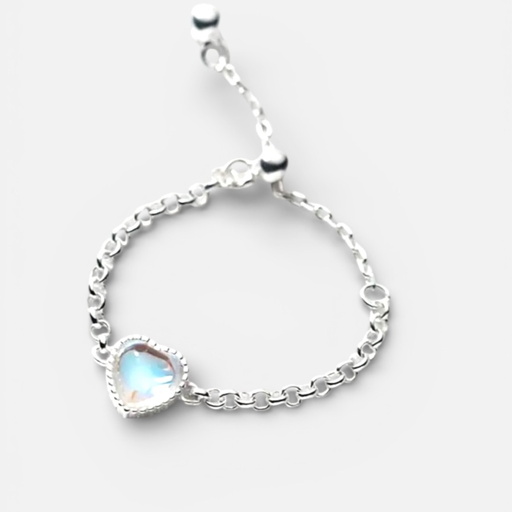 ✨Solid  Sterling Silver 92.5 Iridescent Heart Chain Ring
